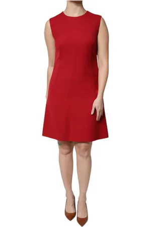 Dolce & Gabbana Sukienki, Kobieta, Czerwony, L, Czerwona Sukienka z Wełny w Linii A do Kolan