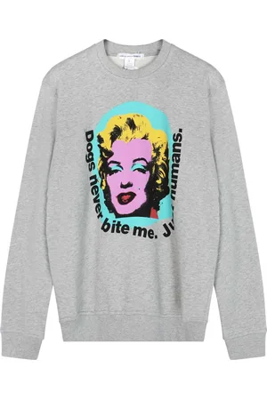 Comme des Garçons Bluzy, Mężczyzna, Szary, S, Bawełna, Bluza z Długim Rękawem z Grafiką z Bawełny