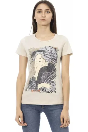 Trussardi Koszulki, Kobieta, Beżowy, XL, Bawełna, Casual Beżowy T-shirt z mieszanki bawełny