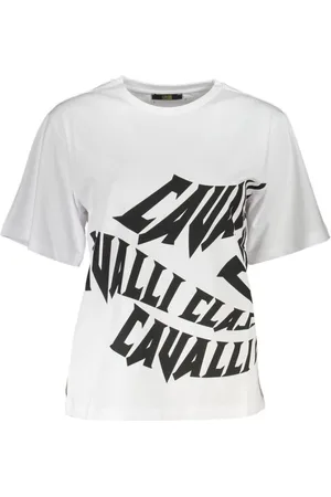 Roberto Cavalli Koszulki, Kobieta, Biały, L, Bawełna, Elegancka biaa koszulka z nadrukiem