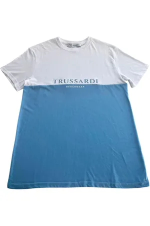Trussardi Koszulki, Mężczyzna, Niebieski, XL, Dwukolorowy T-shirt z nadrukiem