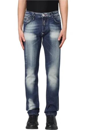 Philipp Plein Jeansy, Mężczyzna, Niebieski, W32, Denim, Szare Spodnie Slim Fit z Przetarciami