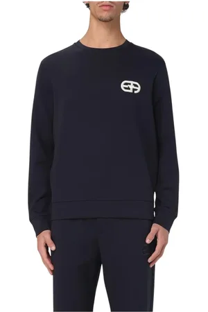 Emporio Armani Bluzy, Mężczyzna, Niebieski, S, Niebieski Sweter z Logo