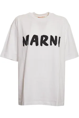 Marni Koszulki, Kobieta, Biały, 2XS, Biała Koszulka z Dekoltem Choker i Nadrukiem