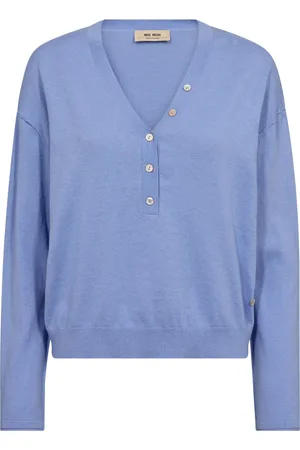 Mos Mosh Swetry, Kobieta, Niebieski, XL, Elegancki Sweter z Placket