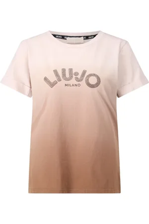 Liu Jo Koszulki, Kobieta, brązowy, 2XS, Bawełna, T-shirt z logo Gradient Strass