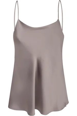 HERNO Koszulki, Kobieta, Beżowy, S, Satynowa Bluzka Bez Rękawów Beżowy Topwear