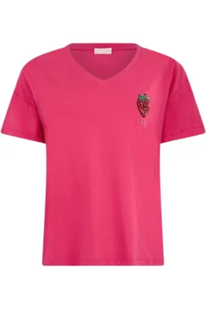 Liu Jo Koszulki, Kobieta, Różowy, M, T-shirt z motywem truskawki z bawełny