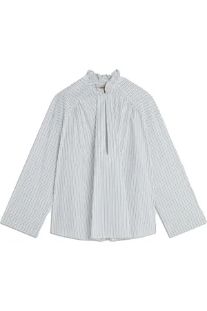 SEMICOUTURE Bluzki, Kobieta, Biały, S, Koszula w paski z rękawem raglan
