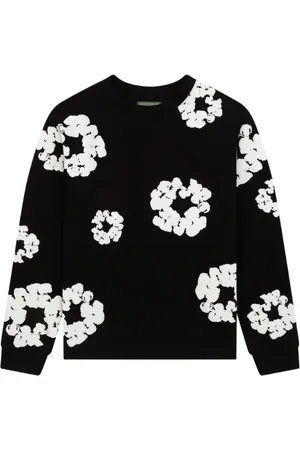 DENIM TEARS Bluzy, Mężczyzna, Czarny, XL, Denim, Czarna Bawełniana Wiankowa Koszulka z Długim Rękawem