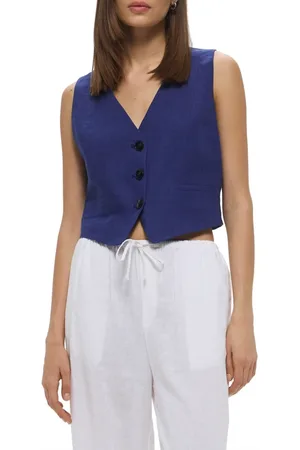 MARELLA Kurtki, Kobieta, Niebieski, S, Niebieski Kamizelka Anemone z Lnu