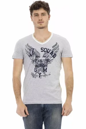 Trussardi Koszulki, Mężczyzna, Szary, M, Bawełna, Eleganckie T-shirt z dekoltem V i nadrukiem