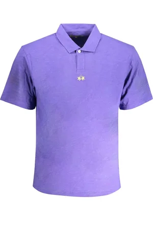 La Martina Koszulki, Mężczyzna, Fioletowy, S, Fioletowy Polo z Krótkim Rękawem Haftowany Logo