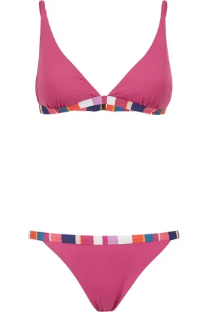 Gallo Stroje kąpielowe, Kobieta, Wielobarwność, XS, Biały bikini damskie w trójkącie z wielokolorowym wykończeniem