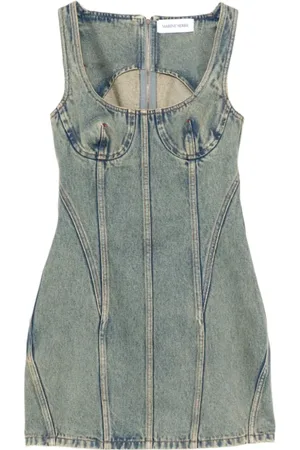 Marine Serre Sukienki, Kobieta, Niebieski, S, Denim, Księżycowa Sukienka z Denimu z Laserem