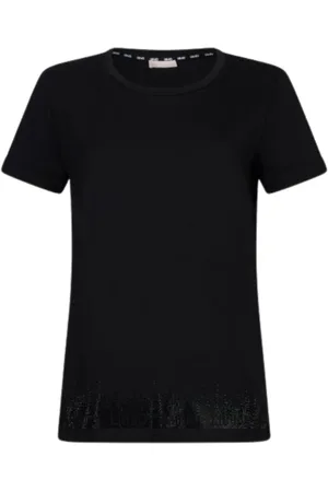 Liu Jo Koszulki, Kobieta, Czarny, XL, Modny Bawełniany T-shirt z Logo ze Strass