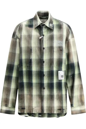 MIHARA YASUHIRO Koszule, Mężczyzna, Zielony, S, Oversized Koszula Vintage z Plakietką Monogramu