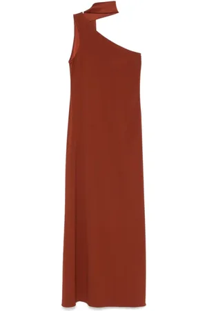 ‎Taller Marmo‎ Sukienki, Kobieta, Czerwony, M, Bordowy Sukienka z Jednym Ramieniem i Szalikowym Detalem