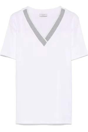 PESERICO SIGN Koszulki, Kobieta, Biały, S, Biała T-shirt z kontrastowym kołnierzem