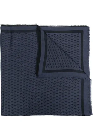 Emporio Armani Akcesoria, Kobieta, Niebieski, ONE SIZE, Niebieski Monogram Chustka z Frędzlami