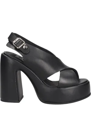 Cult Buty, Kobieta, Czarny, 40 EU, Czarne sandały na wysokim obcasie z platformą