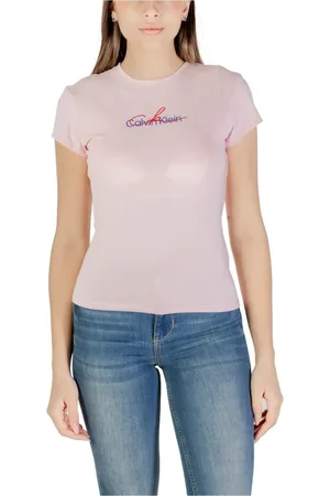 Calvin Klein Koszulki, Kobieta, Różowy, XS, Różowa Bawełniana Koszulka