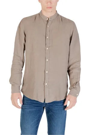 HUGO BOSS Koszule, Mężczyzna, Szary, 2XL, Elegancka lniana koszula z długim rękawem