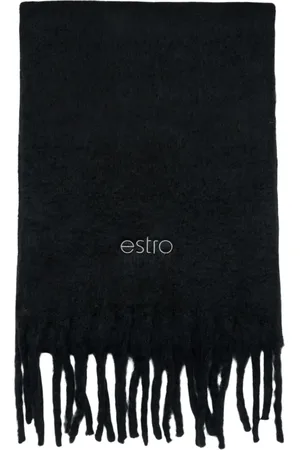 Estro Akcesoria, Kobieta, Czarny, ONE SIZE, Miękki Czarny Szal Damski z Frędzlami