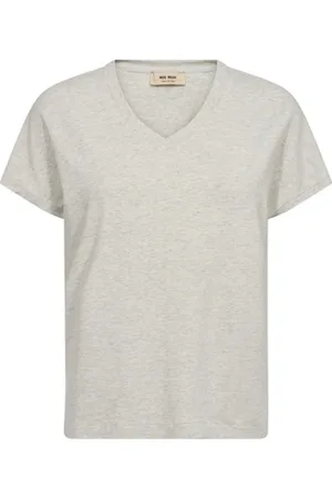Mos Mosh Koszulki, Mężczyzna, Beżowy, XL, Bawełna, Beżowy Melanż Oversize T-shirt z dekoltem w serek