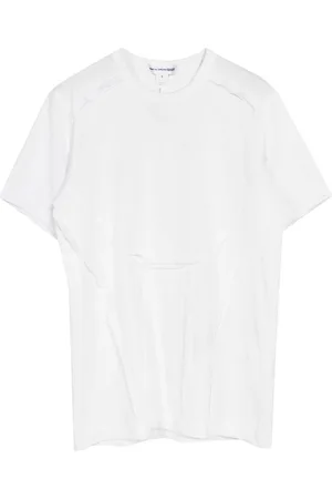 Comme des Garçons Koszulki, Mężczyzna, Biały, M, Biała Bawełniana Koszulka z Szczegółami Materiału