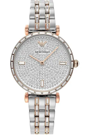 Emporio Armani Akcesoria, Kobieta, Szary, ONE SIZE, Kryształowy dwukolorowy zegarek