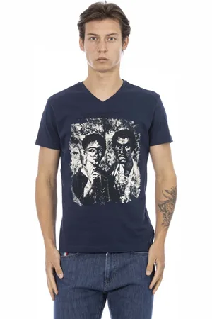 Trussardi Koszulki, Mężczyzna, Niebieski, XL, T-shirt z krótkim rękawem i dekoltem w serek