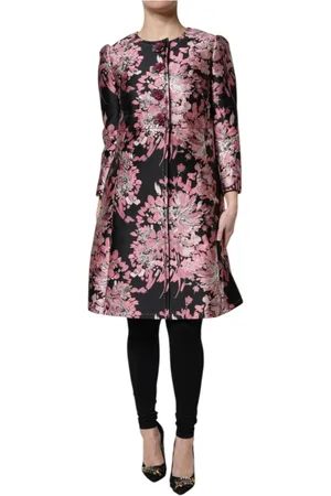 Dolce & Gabbana Sukienki, Kobieta, Różowy, M, Nylon, Kwiatowy Płaszcz Trench z Zapięciem na Guziki