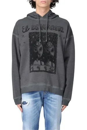 Dsquared2 Bluzy, Mężczyzna, Szary, L, Bluza z Graficznym Nadrukiem Mężczyźni Szara
