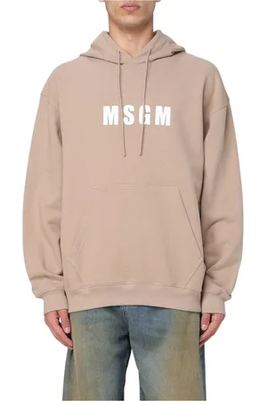 Msgm Bluzy, Mężczyzna, Beżowy, L, Logo Hoodie Relaxed Fit