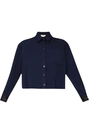 Liu Jo Bluzki, Kobieta, Niebieski, M, Denim, Ciemnoniebieska Koszula Cropped Denim