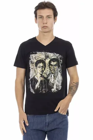 Trussardi Koszulki, Mężczyzna, Czarny, S, Bawełna, Eleganckie T-shirt z dekoltem V i nadrukiem