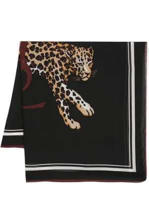 Saint Laurent Akcesoria, Kobieta, Czarny, ONE SIZE, Kaszmir, Leopard Print Modal-Kaszmirowy Szalik