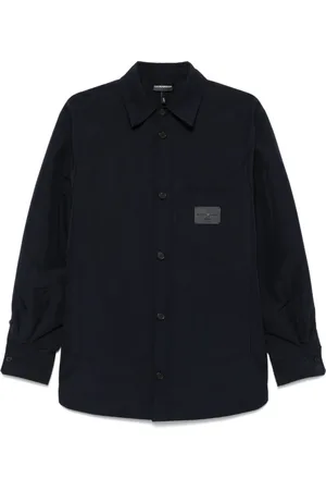 Emporio Armani Koszule, Mężczyzna, Niebieski, M, Niebieskie Koszule z Przodem na Guziki