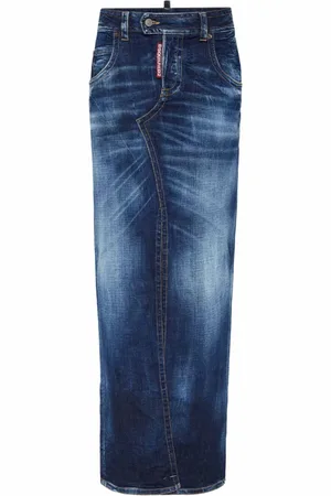 Dsquared2 Spódnice, Kobieta, Niebieski, 2XS, Bawełna, Niebieska Maxi Spódnica z Rozcięciem