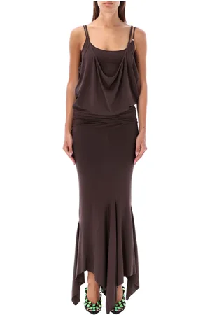 The Attico Sukienki, Kobieta, brązowy, S, Ciemnobrązowa Sukienka Midi Slim Fit