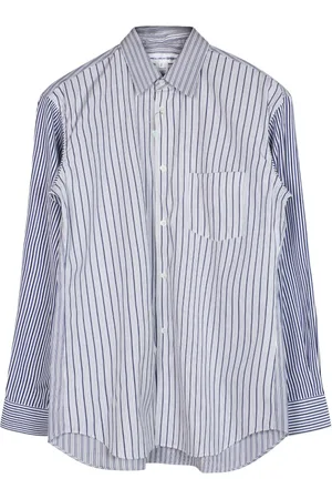 Comme des Garçons Koszule, Mężczyzna, Niebieski, M, Biała Koszula w Paski z Długim Rękawem