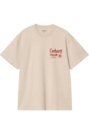 Carhartt Koszulki, Mężczyzna, Beżowy, XL, Beżowy Bawełniany T-shirt z Krótkim Rękawem i Grafiką