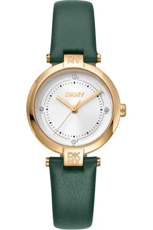 DKNY Akcesoria, Kobieta, Zielony, ONE SIZE, Elegancki zegarek analogowy z paskiem skórzanym