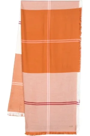 Twin-Set Akcesoria, Kobieta, brązowy, ONE SIZE, Kraciasta Kawa Frędzlowana Stola
