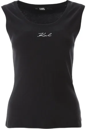 Karl Lagerfeld Koszulki, Kobieta, Czarny, S, Top Smanicato