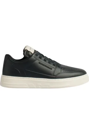 Emporio Armani Buty, Mężczyzna, Niebieski, 42 EU, Niebieskie skórzane trampki niskie