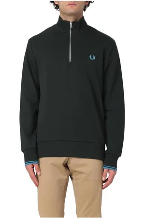 Fred Perry Bluzy, Mężczyzna, Zielony, M, Len, Zielony Bluza z zamkiem