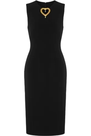 Moschino Sukienki, Kobieta, Czarny, L, Czarna Serce Haftowana Sukienka