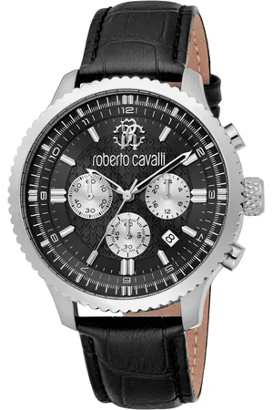 Roberto Cavalli Akcesoria, Mężczyzna, Czarny, ONE SIZE, Stylowy Chronograf Z Paskiem Skórzany Zegarek
